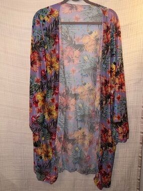 EUC SHEIN Purple Boho Tropical Floral Swim Coverup kimono cardigan size 3XL -D